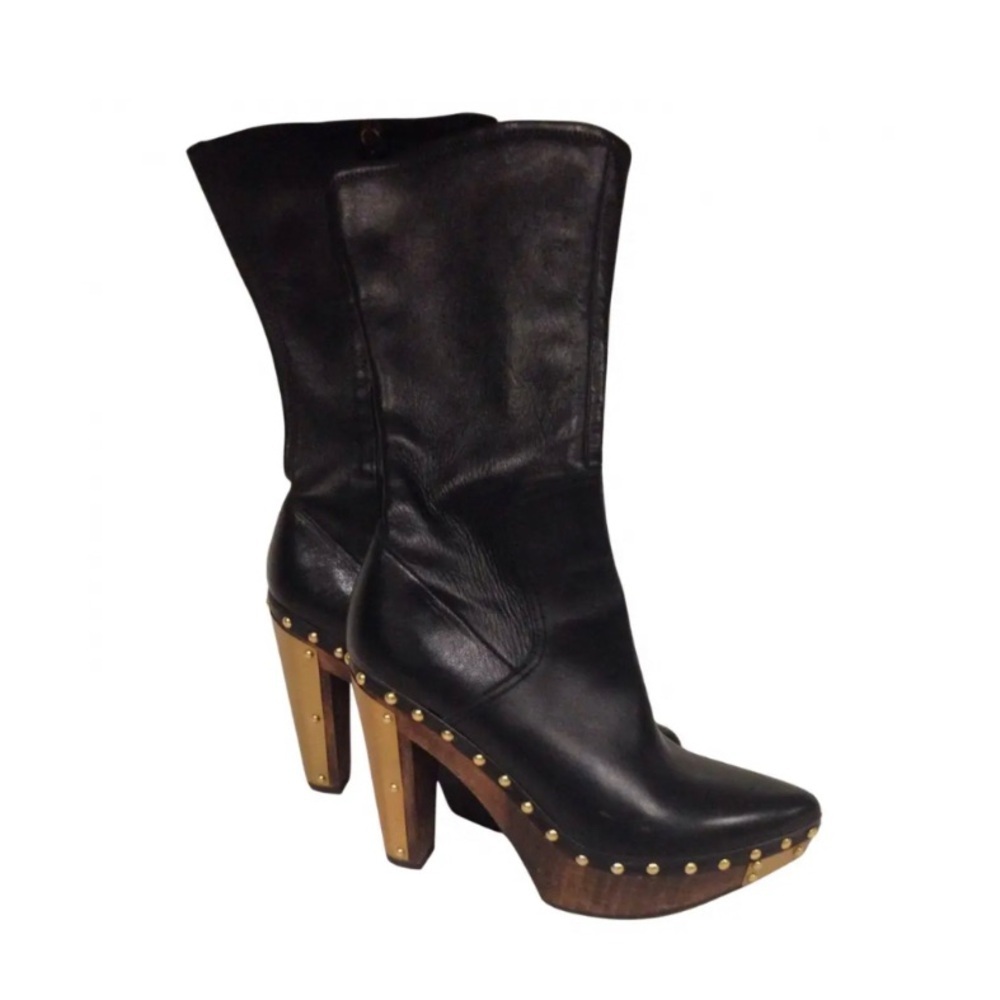 Miu Miu Black Heeled Boots With Chunky Heel And Studded Detailing
